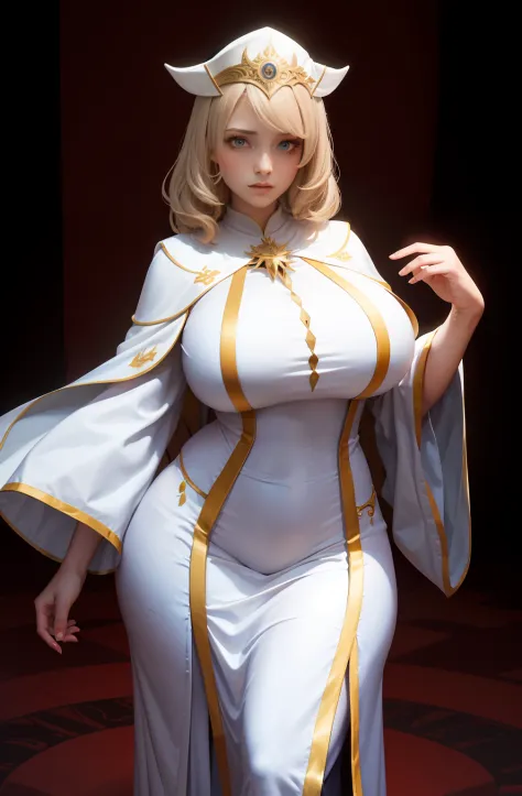 high priestess，Robe，a matural female，voluptuous figure，tightsuit，The background is eerie and gorgeous