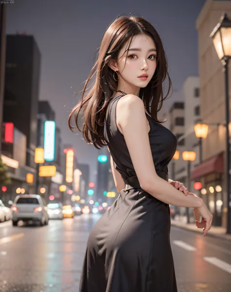 (standing on a dark street), (highway lights), (calm lighting), (night), sexy pose, (very delicate and beautiful work), (masterpiece), one girl, one girl in a gothic Lolita dress:1.37, very detailed and leaky waist, attractive look, beautifully clear eyes,...