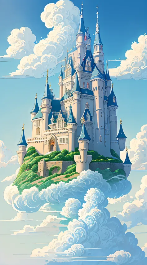 "Floating majestic cloud castle, with the (best quality:1.3), (highres:1), (incredible:1.3), (perfect:1.3), (perfection:1.3), (d...