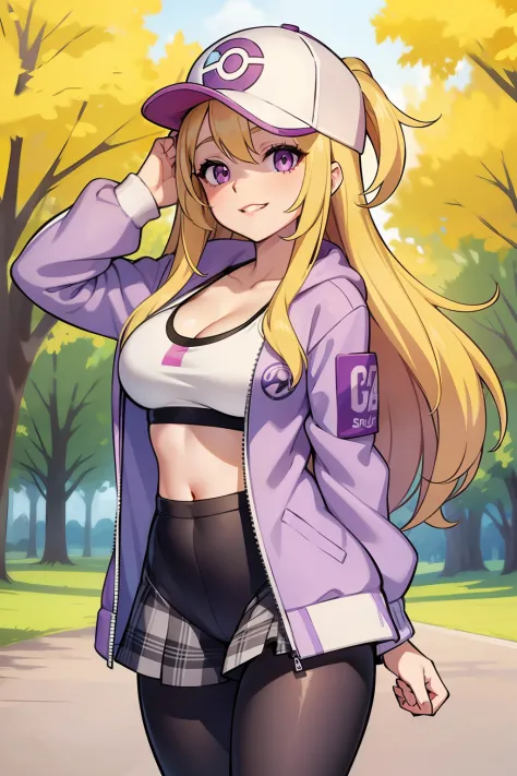 bust art of a cute anime girl, 1girl, c-cup breasts, long blonde hair, straight hair, (purple eyes), (white and black baseball c...