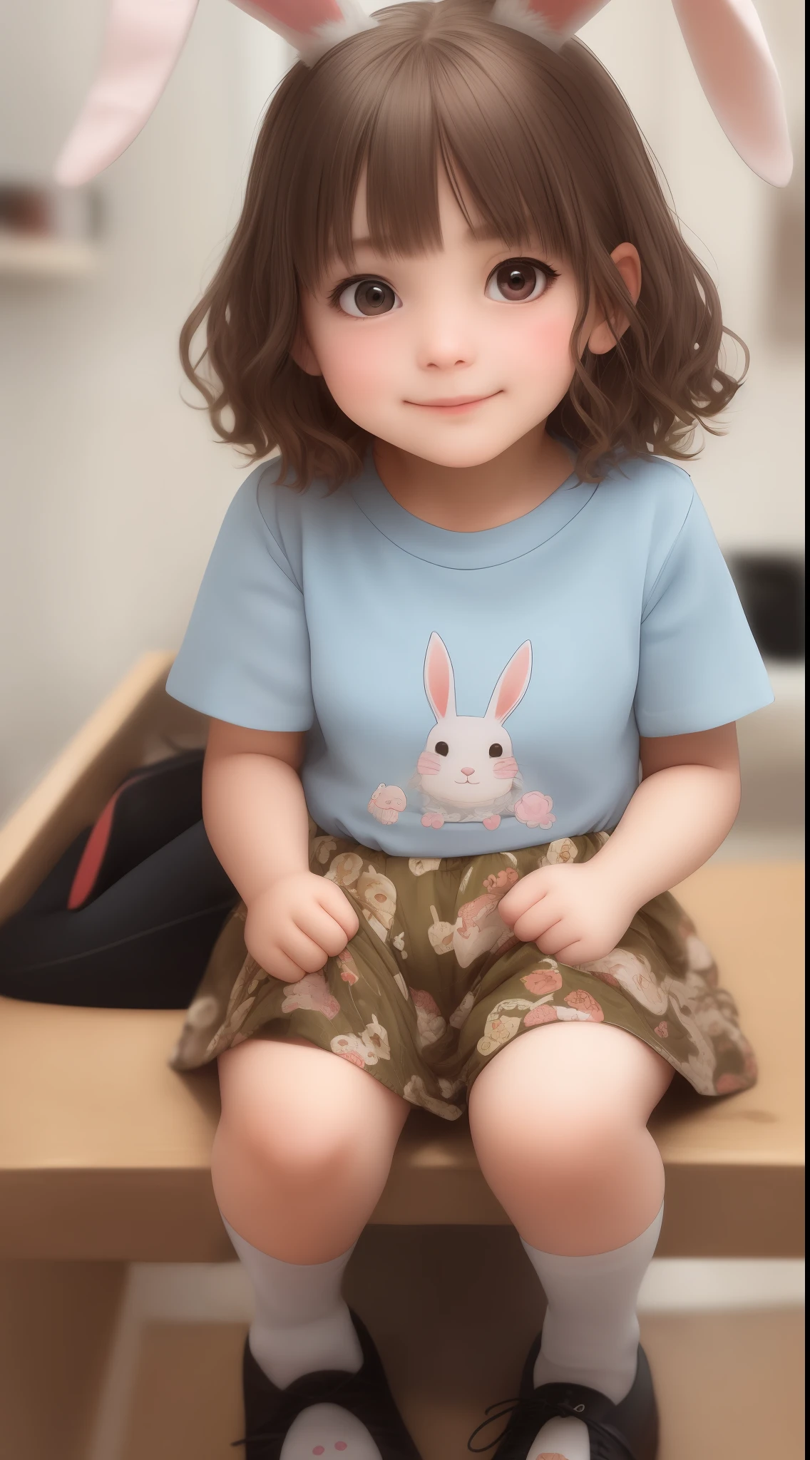 chaussettes imprimées lapin,Une fille,5 ans,gros plan extrême,cheveux courts ondulés