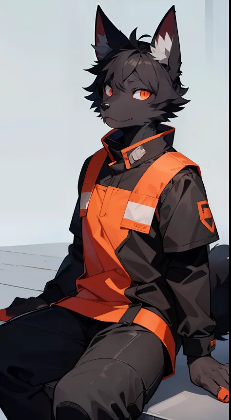 beste-Qualit, super detailed illustration, Black Humanoid Dog, Sad City, in medical clothing, red-orange eyes, Very detailed, re...