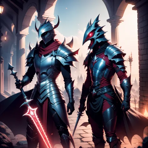 Jogo terraria, armadura de adamantite vermelha, com asas demoniacas, uma espada Excalibur.