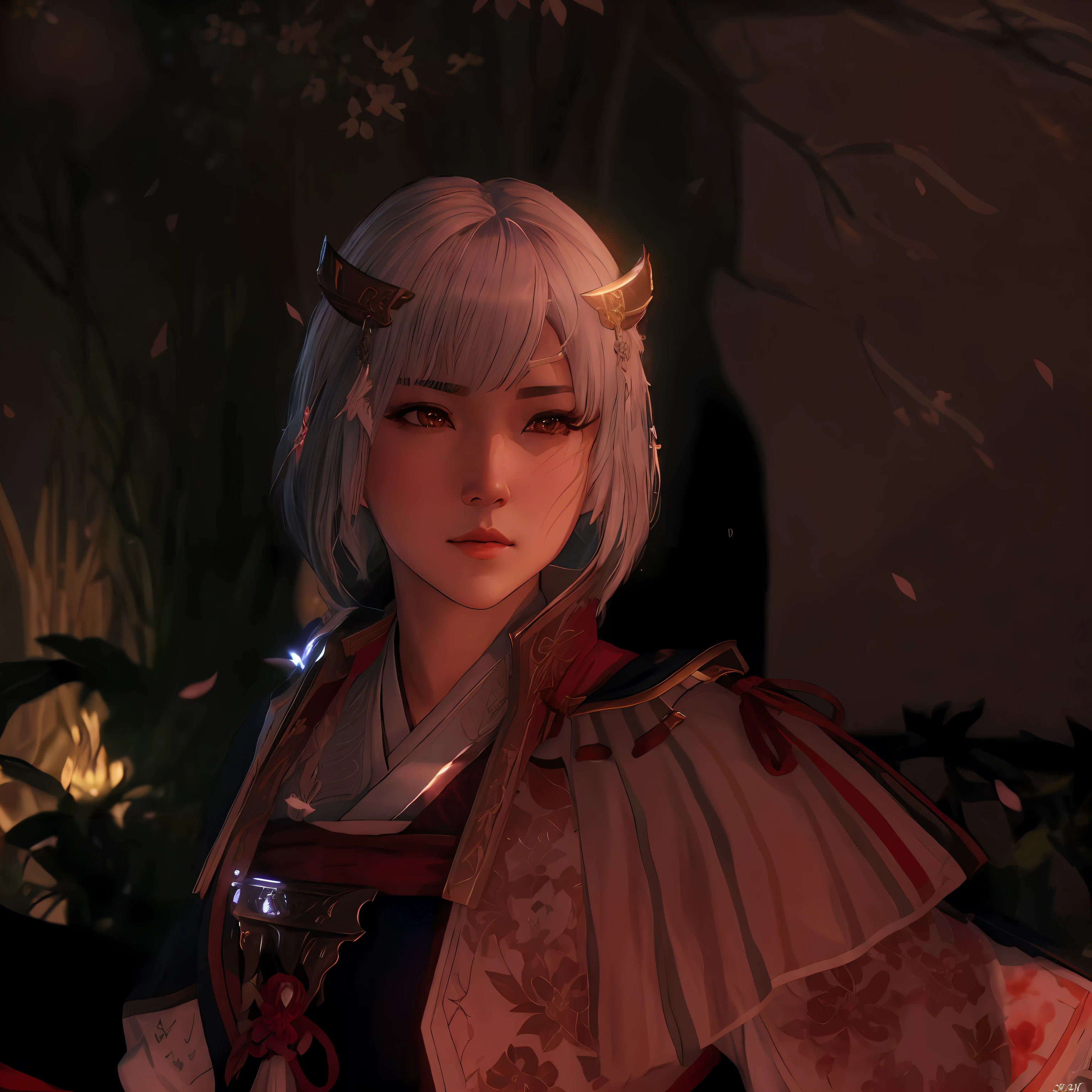 a close up of a person in a costume with a sword, white-haired god, katsushika, shadowbringers cinematic, shikamimi, sakura season dynamic lighting, in-game cinematic, portrait of a female mage, Blade and soul, 8 k character details, Ayaka Genshin impact, omina tachibana, Japanese goddess, 4 K detail fantasy