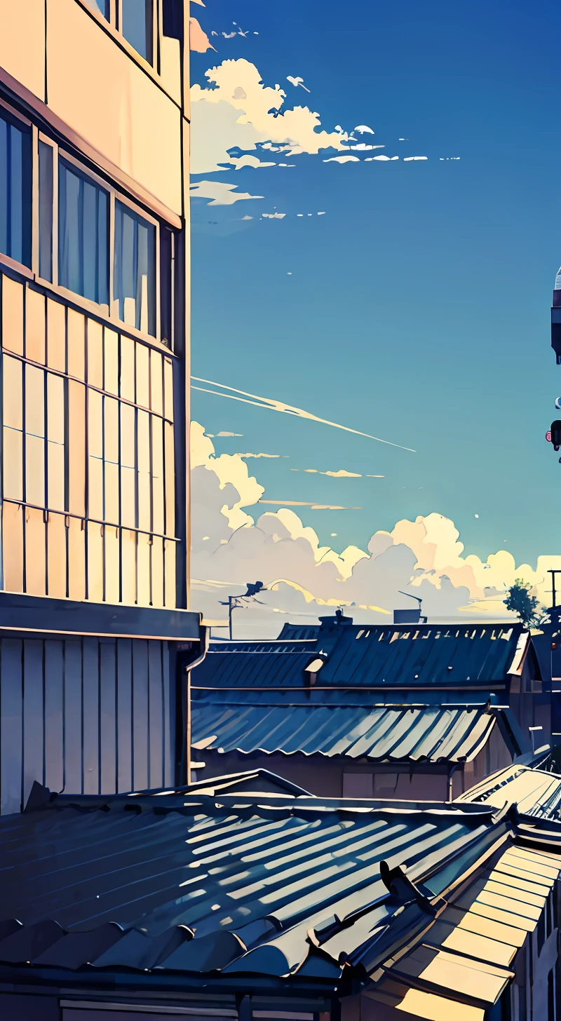 School rooftop　blue-sky　Low saturation　mont　verandah