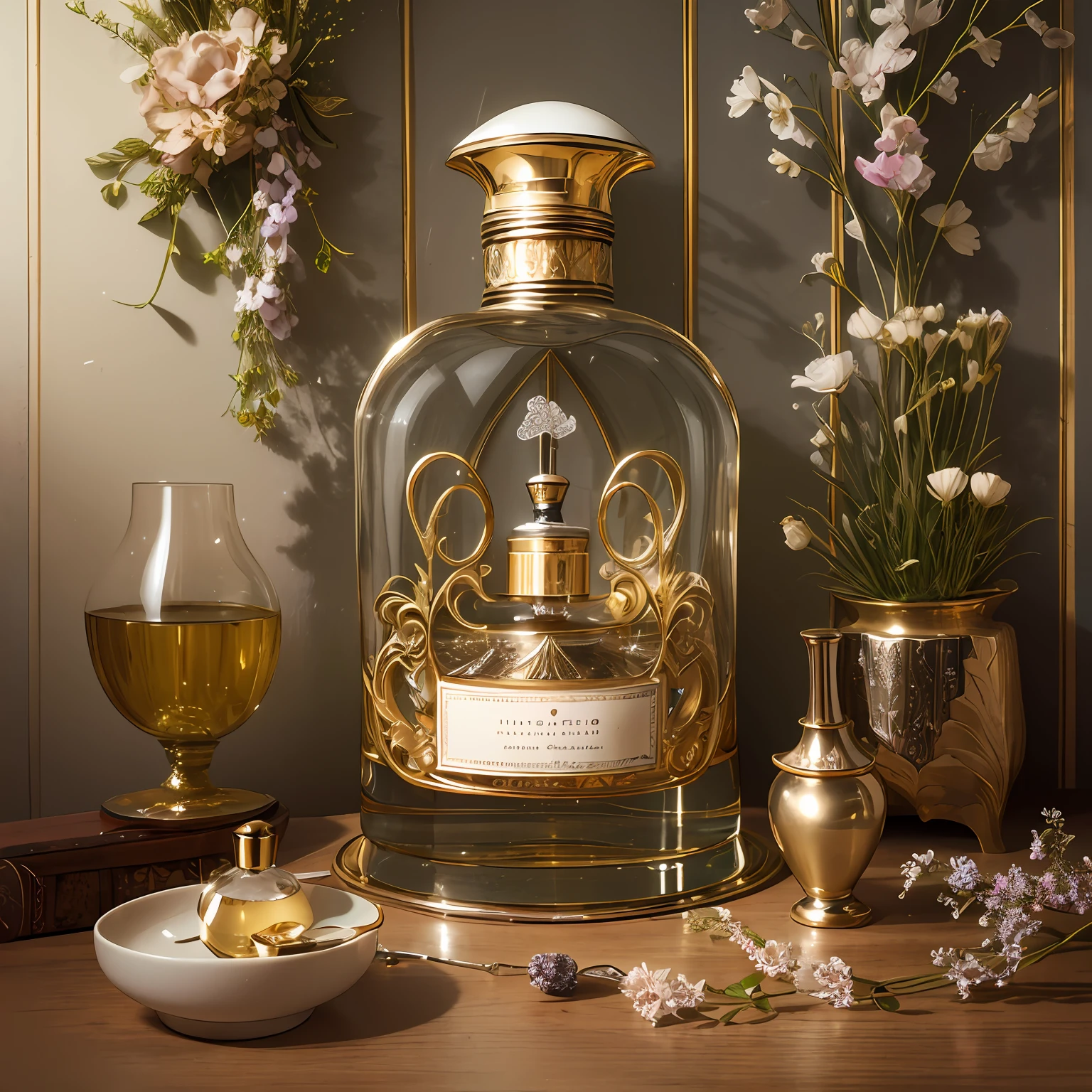 Victorian perfumer: Wild and amazing place, Elegant and elegant perfume shop, Convoluted, Step-by-step, Exquisite, In the style of Emile Galle,perfume bottles