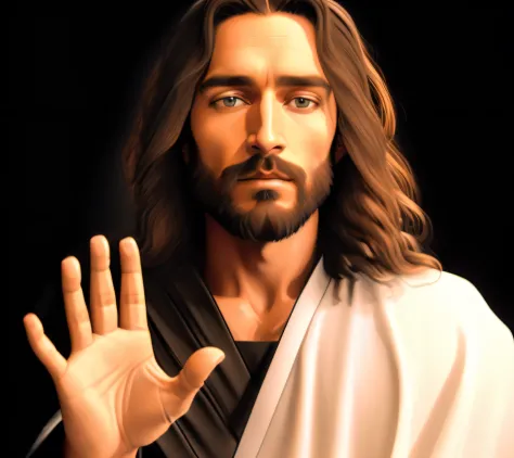 Image of Jesus with hands up in prayer robes with bluish, Jesus Cristo, Jesus, rosto de Jesus, Retrato de Jesus Cristo, Jesus Cr...