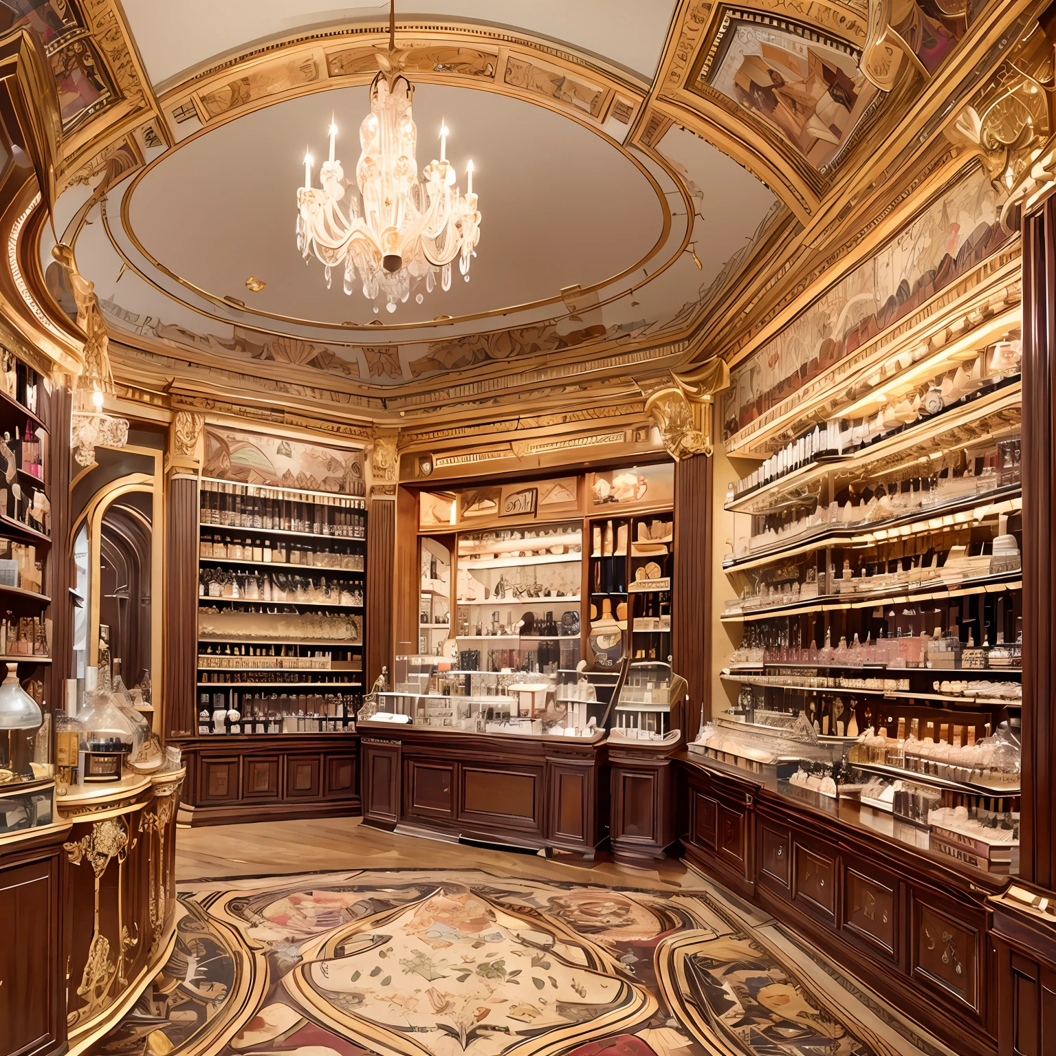 Victorian perfumer: Wild and amazing place, Elegant and elegant perfume shop, Convoluted, Step-by-step, Exquisite, In the style of Emile Galle,