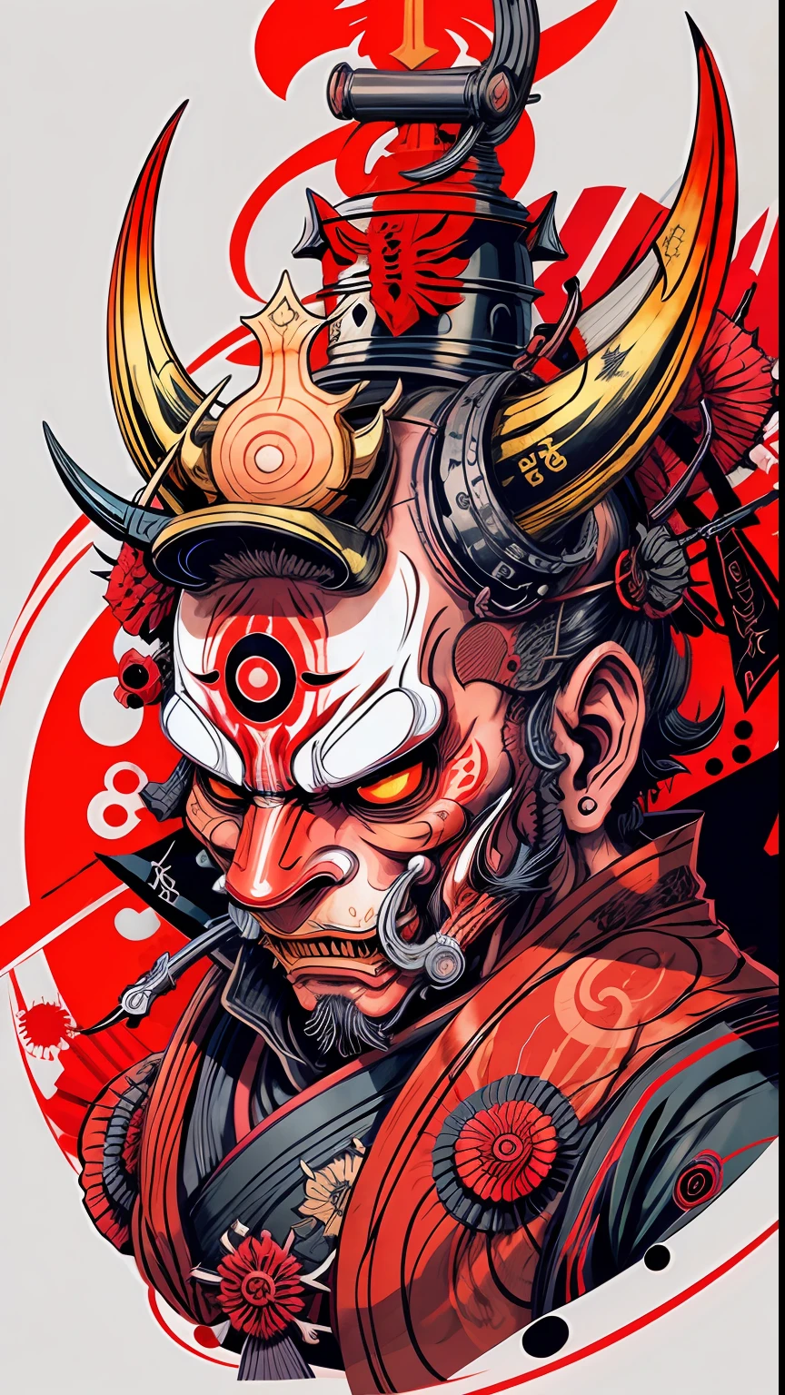 Hannya mask style of 0mib, ilustrador, Obra maestra, alta calidad, 8k, alta resolución, alto detallado, japonés, samurai