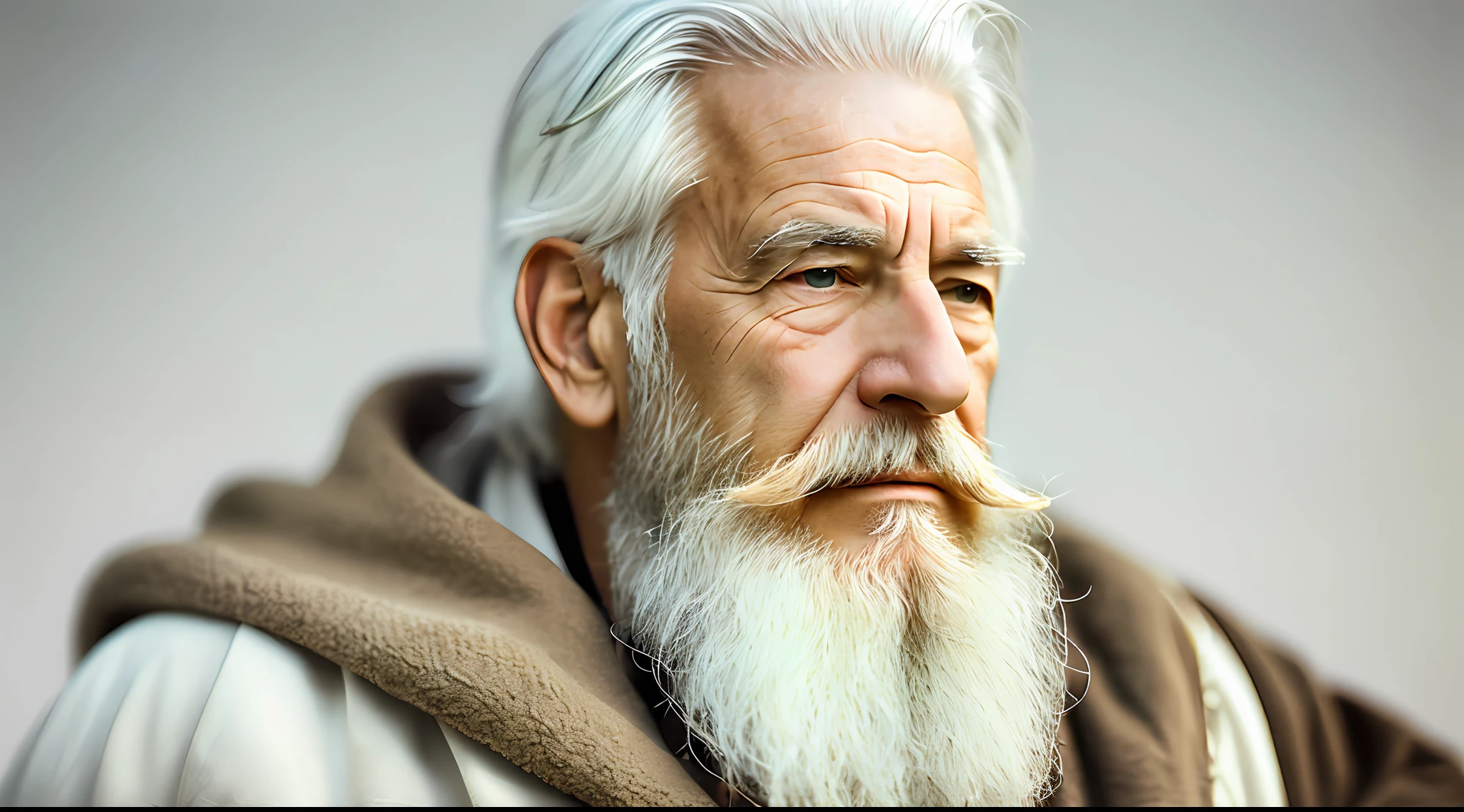 ein Ältester mit Bart und weißem Haar, mit heiterem Gesicht