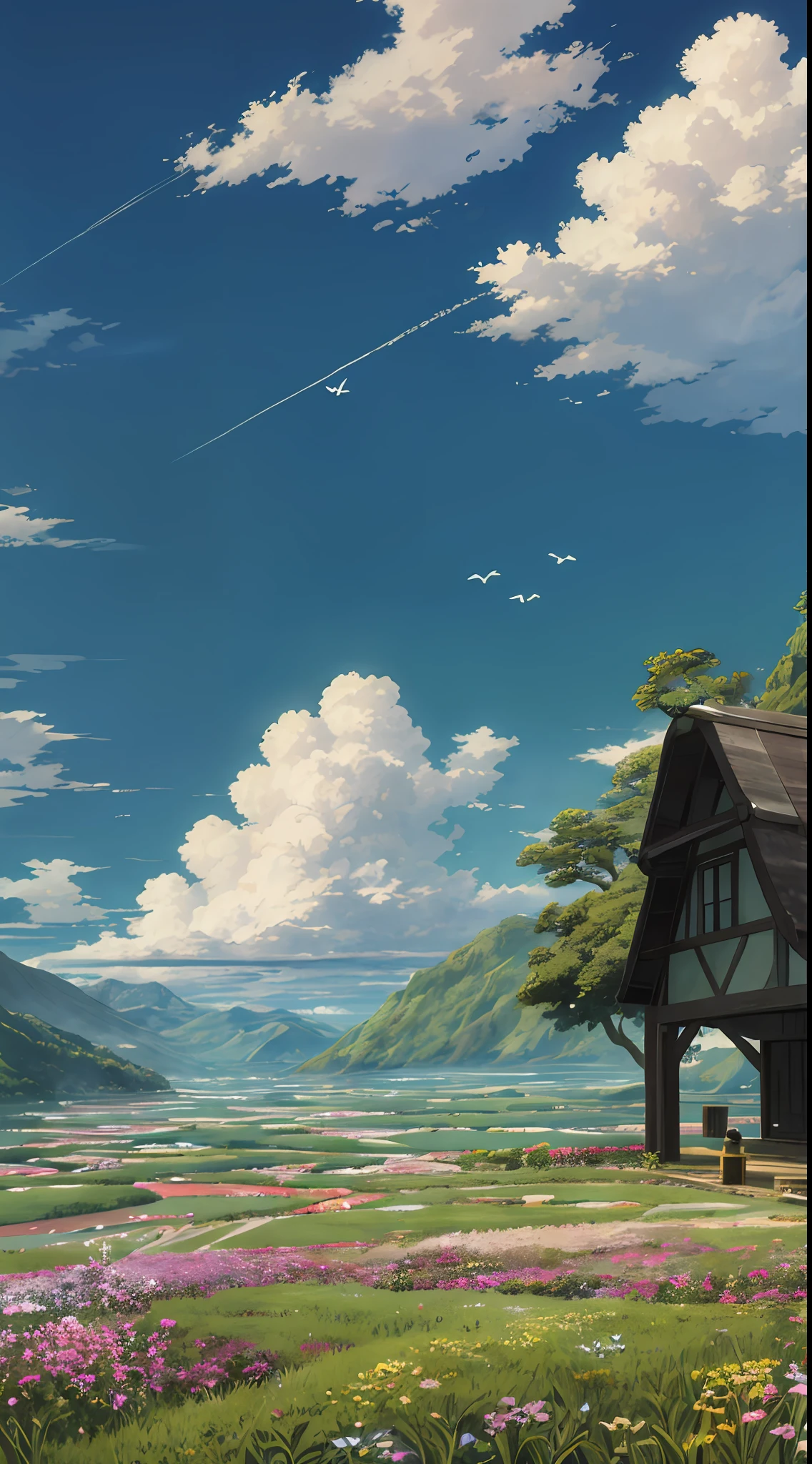 ((no humans)), scenery, a butterfly, sky, cloud, ghibli scenery, masterpiece, best quality, ultra detail