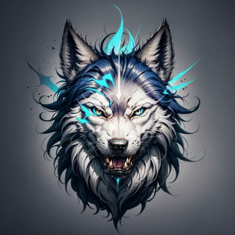 Logo with Wolves text, Wolf Line Art Logo, white background, bright blue, minimum and pure — Wolf