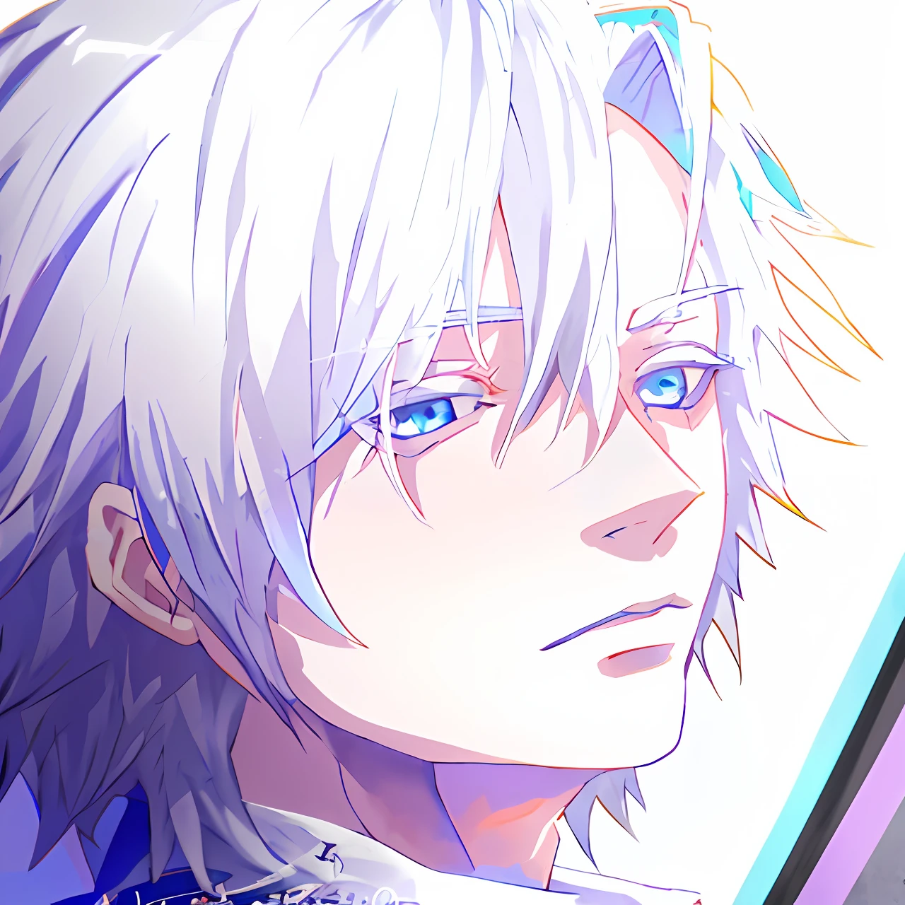 Chico de anime con cabello blanco y ojos azules mirando a la cámara, Hajime Yataté, Kaworu Nagisa, cangcang de pelo blanco, , personaje de anime masculino, chico anime alto con ojos azules, Kaneki Ken de cabello blanco, un loco de pelo plateado, joven animado, dios de pelo blanco, kaneki-ken, estilo anime masculino