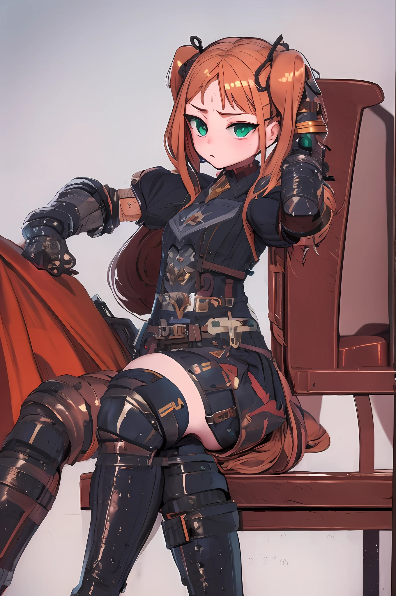 Anime girl sitting in a chair with a gun in her hand, protagonista feminina 👀 :8, badass anime 8 k, the anime girl is crouching, em armadura de couro, de meninas da linha de frente, Menina da armadura, feito com anime painter studio, personagem de anime feminino, Guweiz em ArtStation Pixiv, Guweiz em Pixiv ArtStation, pixiv 3dcg |