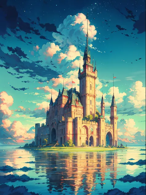 western style city anime background with castle - Stock Illustration  [105671104] - PIXTA