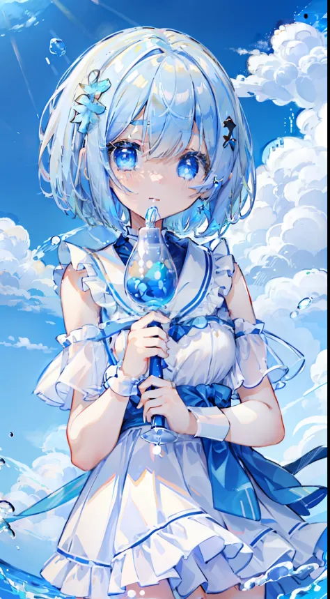 One girl、​masterpiece、top-quality、Light blue bar ice、Top image quality、blue-sky、beautiful blue sky、Into the cloud、silber hair、bo...