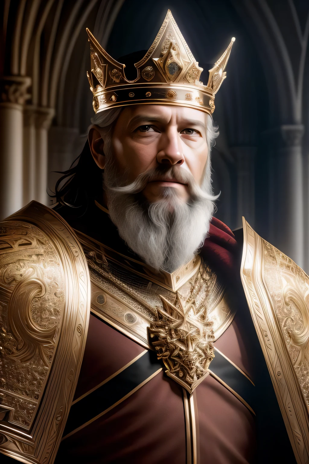 best quality, 500px, cgsociety, 8k, raw photo of (beautiful:1.2) human king, wear king crown, king armor, 40yo, beard, in castle, full body, ambient light, backlight, volumetric lighting, realistic, realistic lighting, cinematic lighting, depth of field, sharp focus, (high contrast:1.2), (film grain)