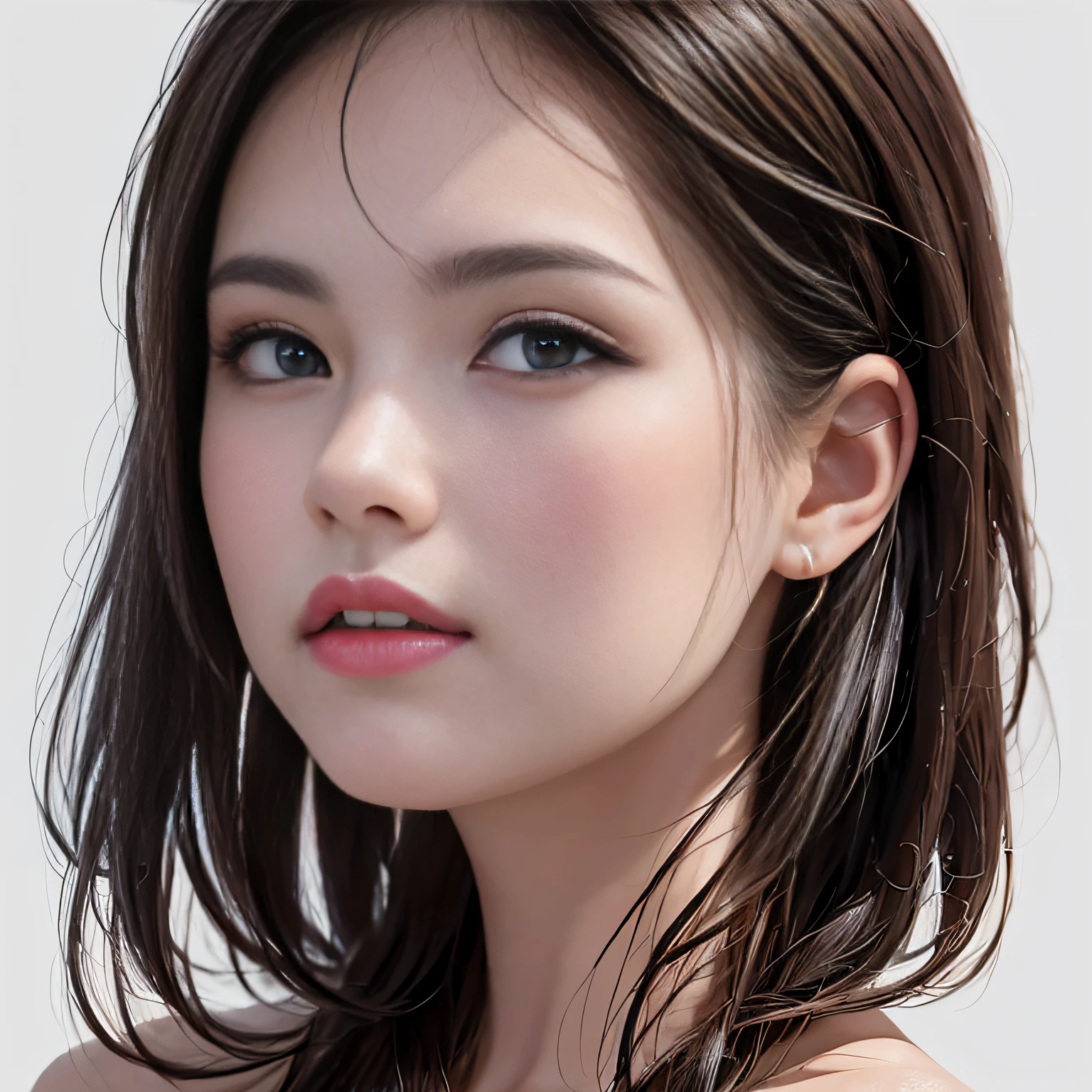 (8K, RAW Photos, of the highest quality, Masterpieces: 1.2), (Realistic, Photorealistic: 1.37), Highest Quality, Ultra High Resolution, light  leaks, Dynamic lighting, Slim and smooth skin, (Full body:1.3), (Soft Saturation: 1.6), (Fair skin: 1.2), (Glossy skin: 1.1), Oiled skin, 2, Night, shiny white blonde, Well-formed, Hair fluttering in the wind, Close-up shot of face only, Physically Based Rendering, From multiple angles, maikurobikini