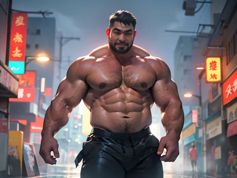 1boy，Best quality，Mature male，big muscular male，（Barra is stocky：1.5），bala dad，Thick arms，thick leg，track pants，full bodyesbian，Girl with thick fat chunky physique，photograph of-realistic，tmasterpiece， upper body，male people，shorter pants，short detailed ha...