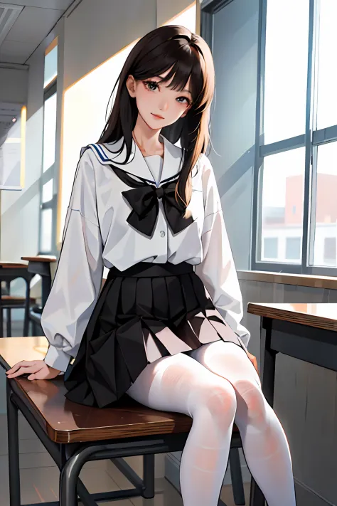 (tmasterpiece:1.2, Need), (Realphotos, Crafted with meticulous precision), 独奏, 1lady, Japanese school uniform，white  shirt+a bla...