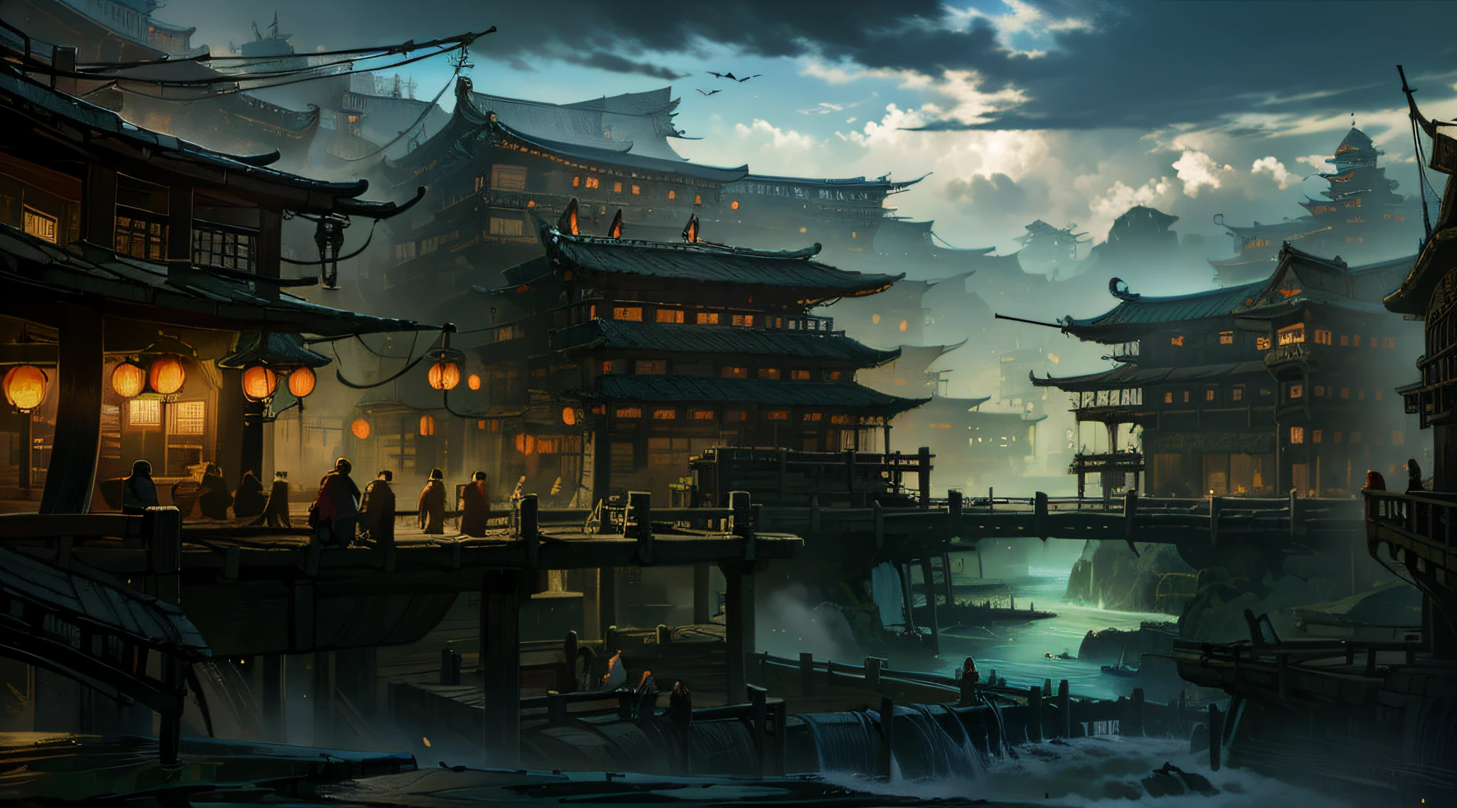 extremely detailed, 8k, wallpaper,masterpiece, best quality, ultra-detailed, bilgewater,(chinese architecture) ,