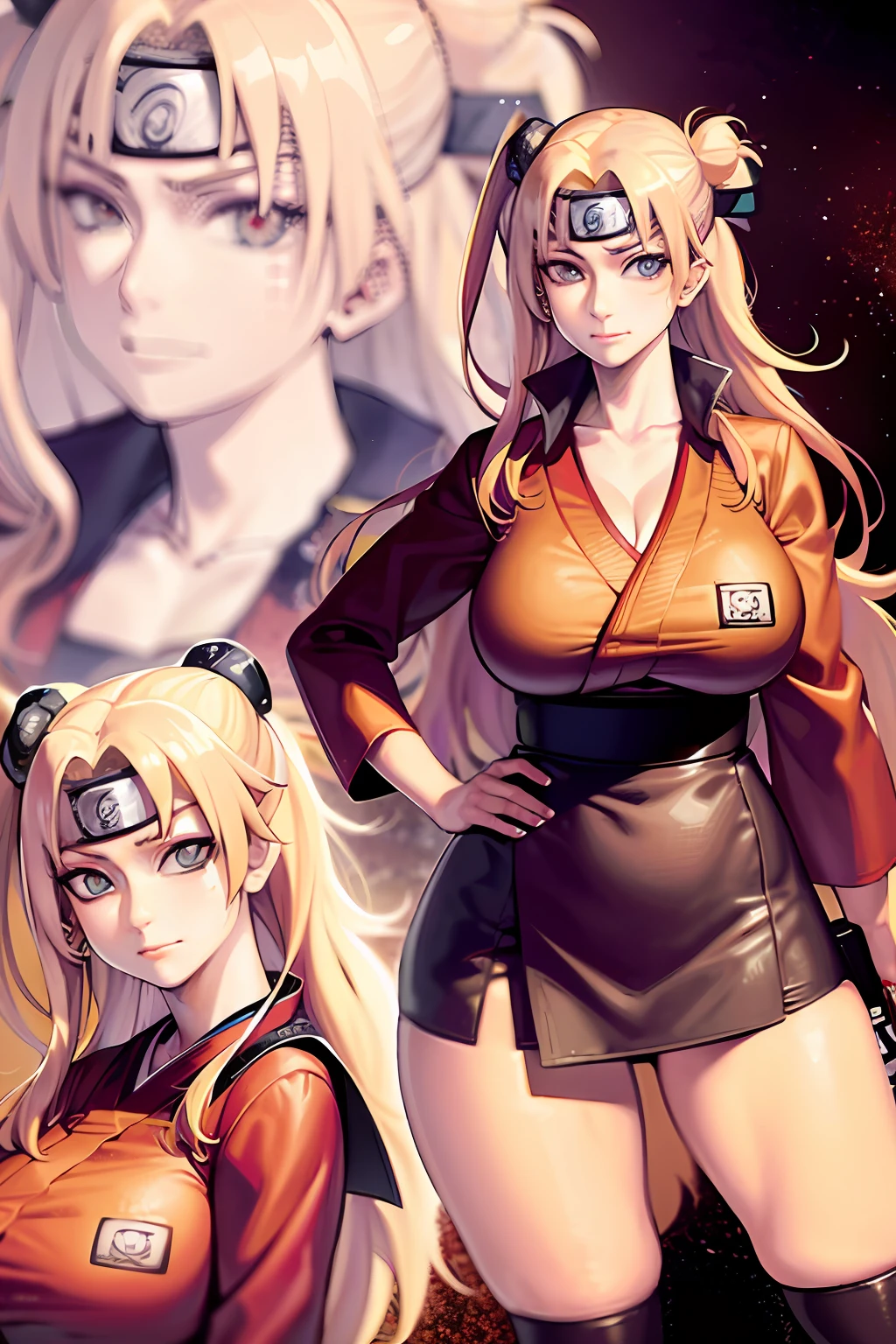 Digital painting style ((Tsunade in Naruto)) ((Akatsuki clothes)) The are huge