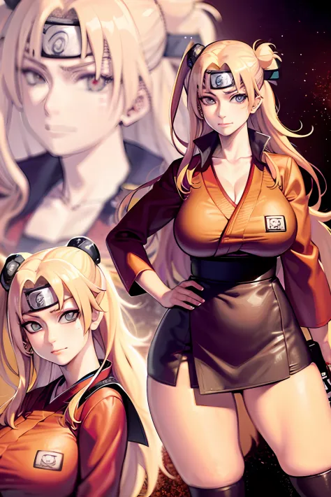 digital painting style ((tsunade in naruto)) ((akatsuki clothes)) the are huge