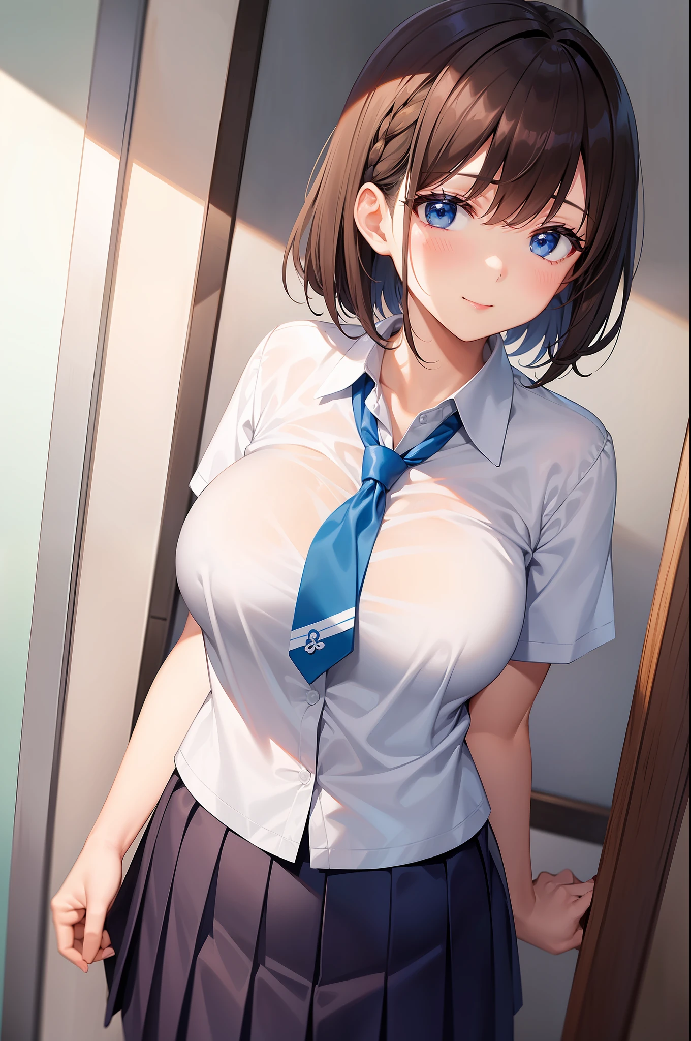 Anime girl in a school uniform posing for a picture - SeaArt AI