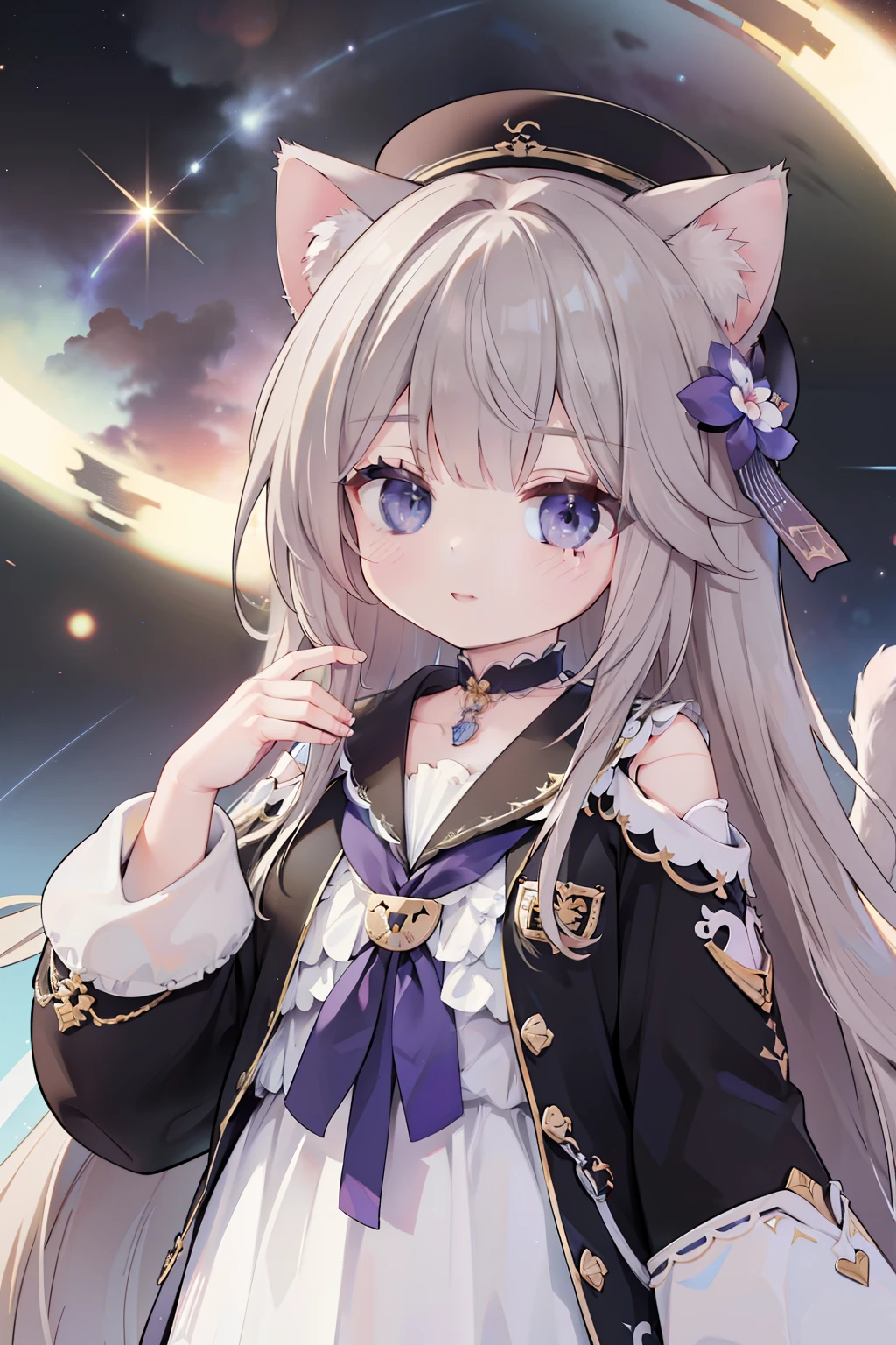 extremely detailed CG unified 8k wallpaper, very fine 8KCG wallpaper, absurderes，Lori ，Best Quality ，ultra-detailliert ，Beautiful face  ，​masterpiece、top-quality，Lori ，Best Quality ，ultra-detailliert ，Beautiful face、A space station、((cat ear))、((No hats))