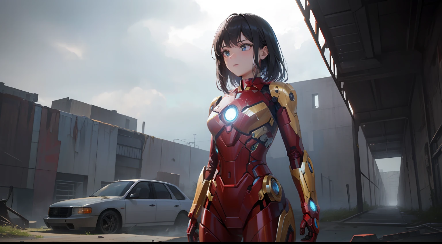 8k, realistic, attractive, highly detailed, a 20 year old girl a sexy and  attractive woman inspired by Iron Man wearing a shiny Iron Man mech. She  dresses with sexiness and confidence -