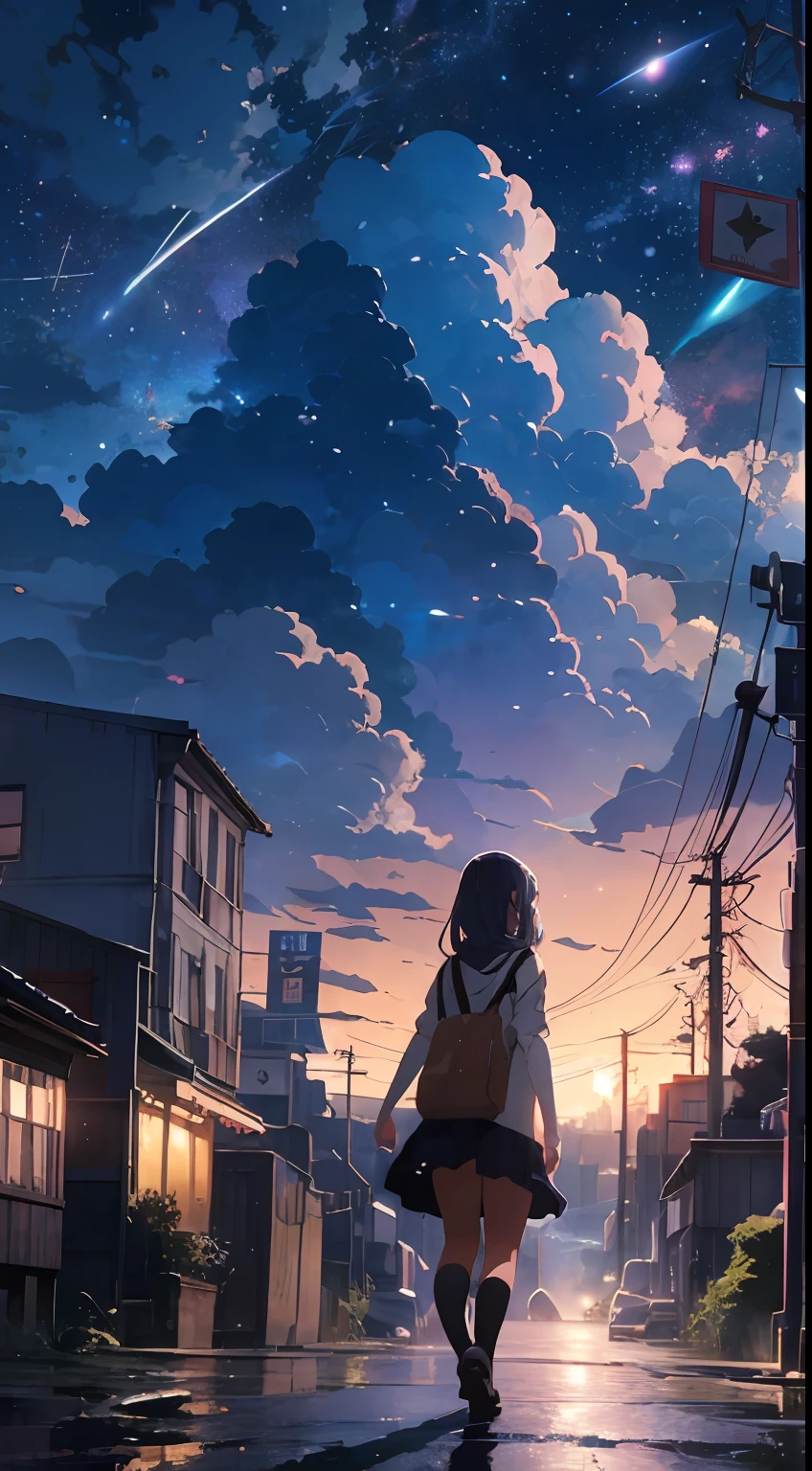 Anime Girl Watching Meteor Shower Live Wallpaper - MoeWalls