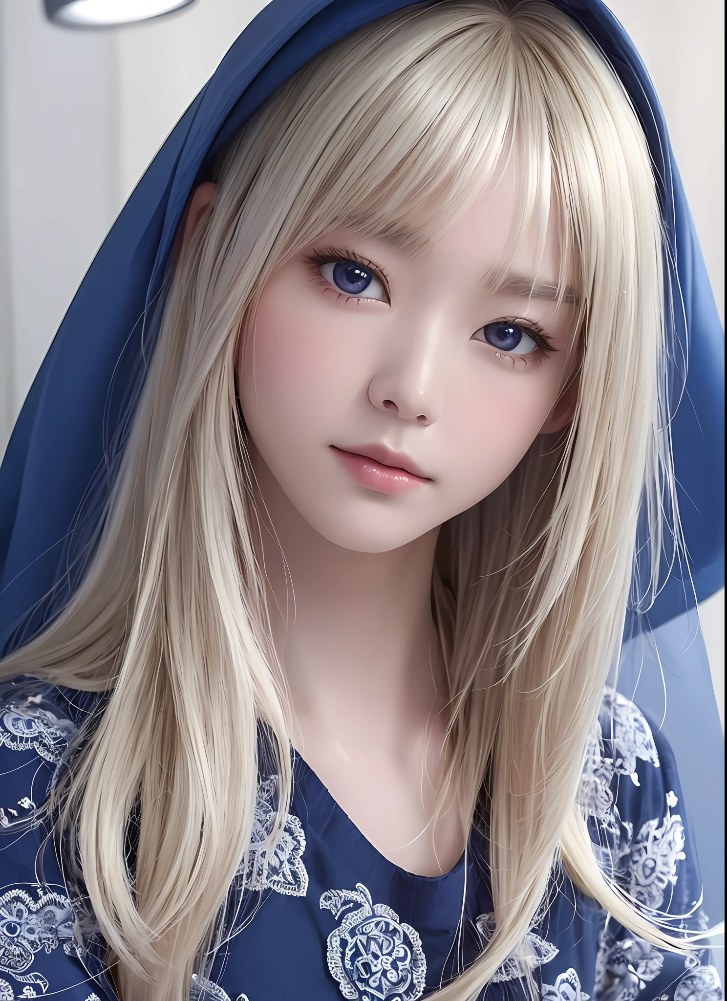 Light smile、natta、RAW Photography、(((Portrait of extreme beauty)))、((glistning skin))、1 girl、 beautiful girl in Prague、((Natural bright platinum blonde hair))、[blue eyess]、Glossy glossy skin、Silky long straight hair、eye liner、long bangs、Hair between the eyes、Fluttering hair、((​masterpiece、top-quality、Ultra-detail、Film Light、intricate-detail、hight resolution、8k、ighly detailed))、Detailed background、8K  UHD、Digital SLR、Soft Light、hightquality、Film Grain、Fujifilm XT3 、Shallow depth of field、natural soft light、（No hands）、Kamimei、Sareme、