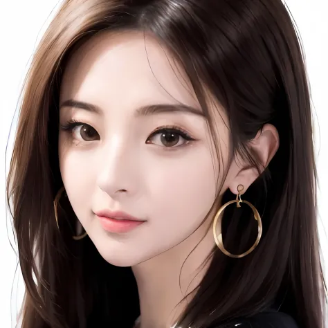 A woman with long hair and large hoop earrings poses for a photo, Realistic cute girl painting, Kawaii realistic portrait, Beaut...