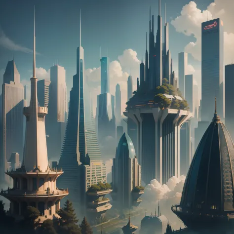 cyberpunked　epcot　Megacities　Huge castle　SF City of the Future　Huge skyscrapers　top-quality　​masterpiece　超A high resolution　dream　Beautiful world