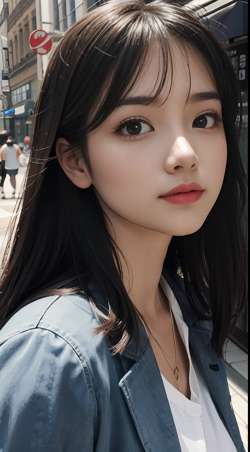 (top-quality:0.8)、perfect anime illustration、Extreme close-up portrait of beautiful woman walking in city