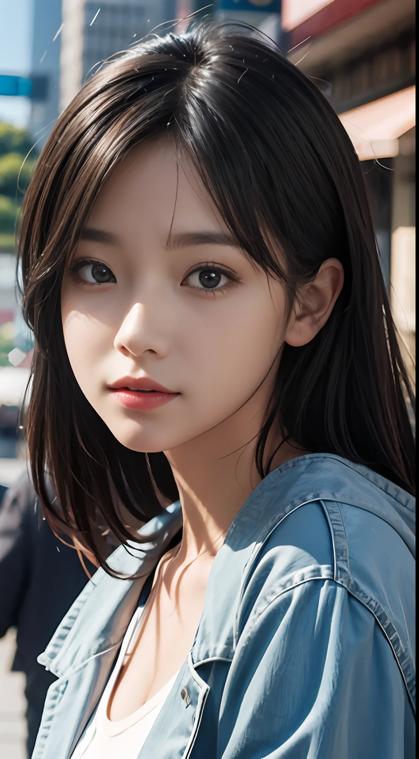 (top-quality:0.8)、perfect anime illustration、Extreme close-up portrait of beautiful woman walking in city