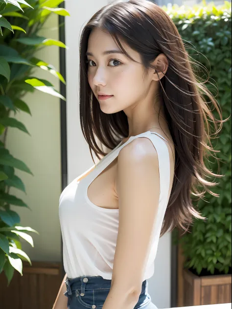 (((1womanl))),NSFW:1.4, masutepiece、top-quality、japanes、Visible through planting, full body Esbian、Young wife next door、A sense of life、Angle from the side、A detailed face、Beautifully detailed skin、Average ratio、Normal breasts、cute  face、a short bob、No mak...