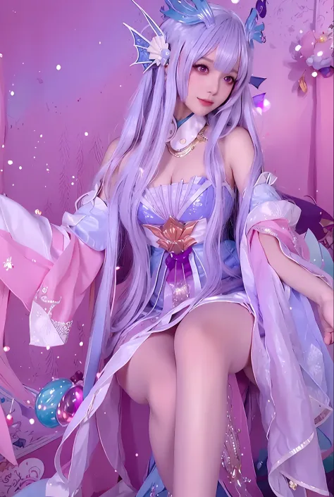 Purple colored hair，Butterfly embellishments and purple dress, ((a beautiful fantasy empress)), a beautiful fantasy empress, Bea...