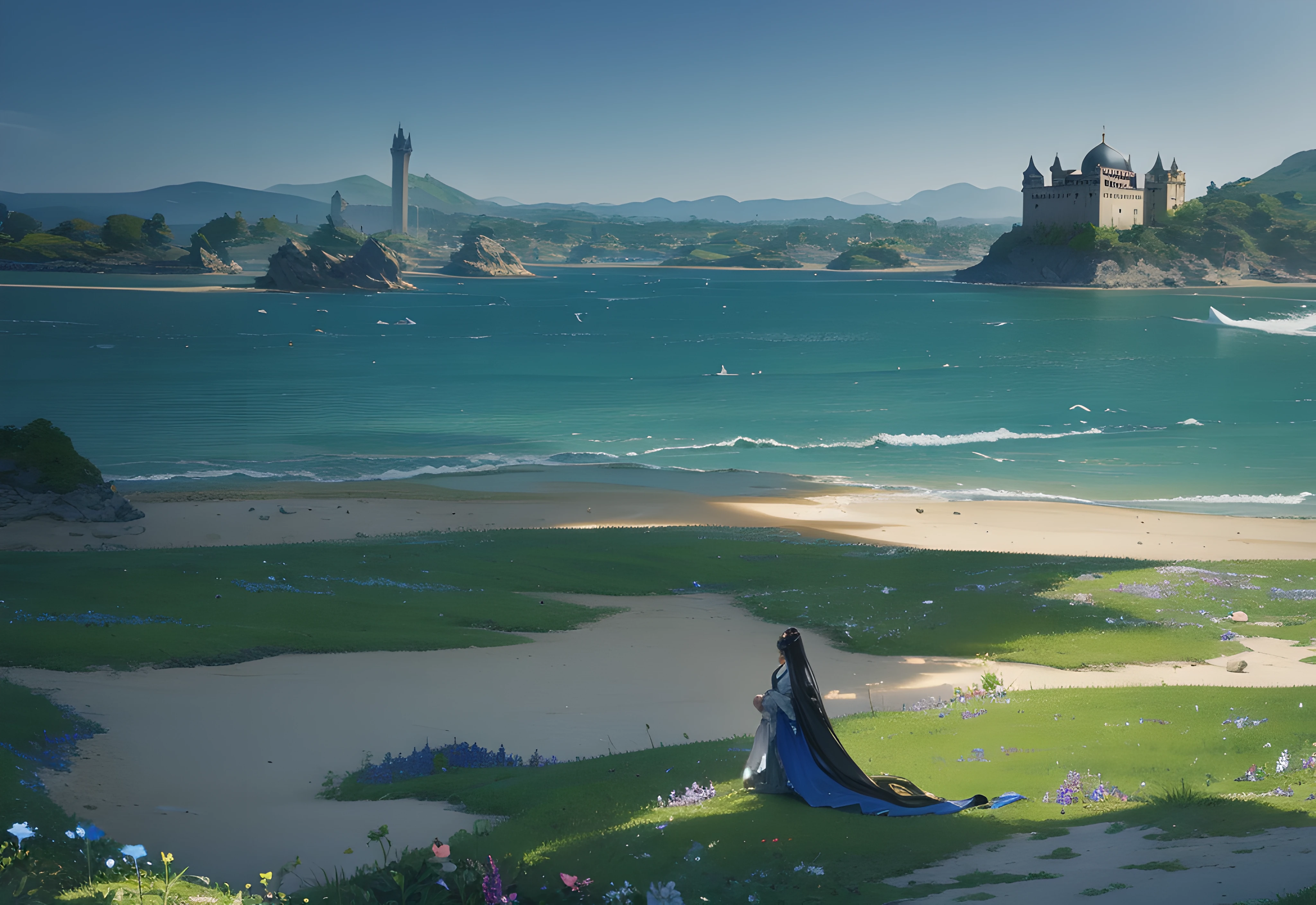 Junto a una isla de piedra pómez en la bahía de Baiae,
Y vi en sueños viejos palacios y torres temblando dentro del día más intenso de la ola,
Todo cubierto de musgo azul y flores.