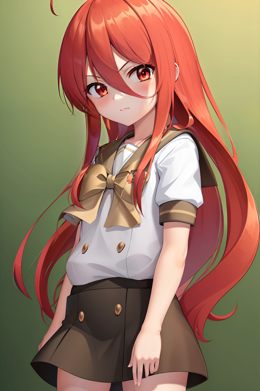 masterpiece, best quality,extremely detailed CG unity 8k wallpaper, 
1girl,shana,red hair,red eyes,short sleeves school uniform,crossed arms,ahoge,