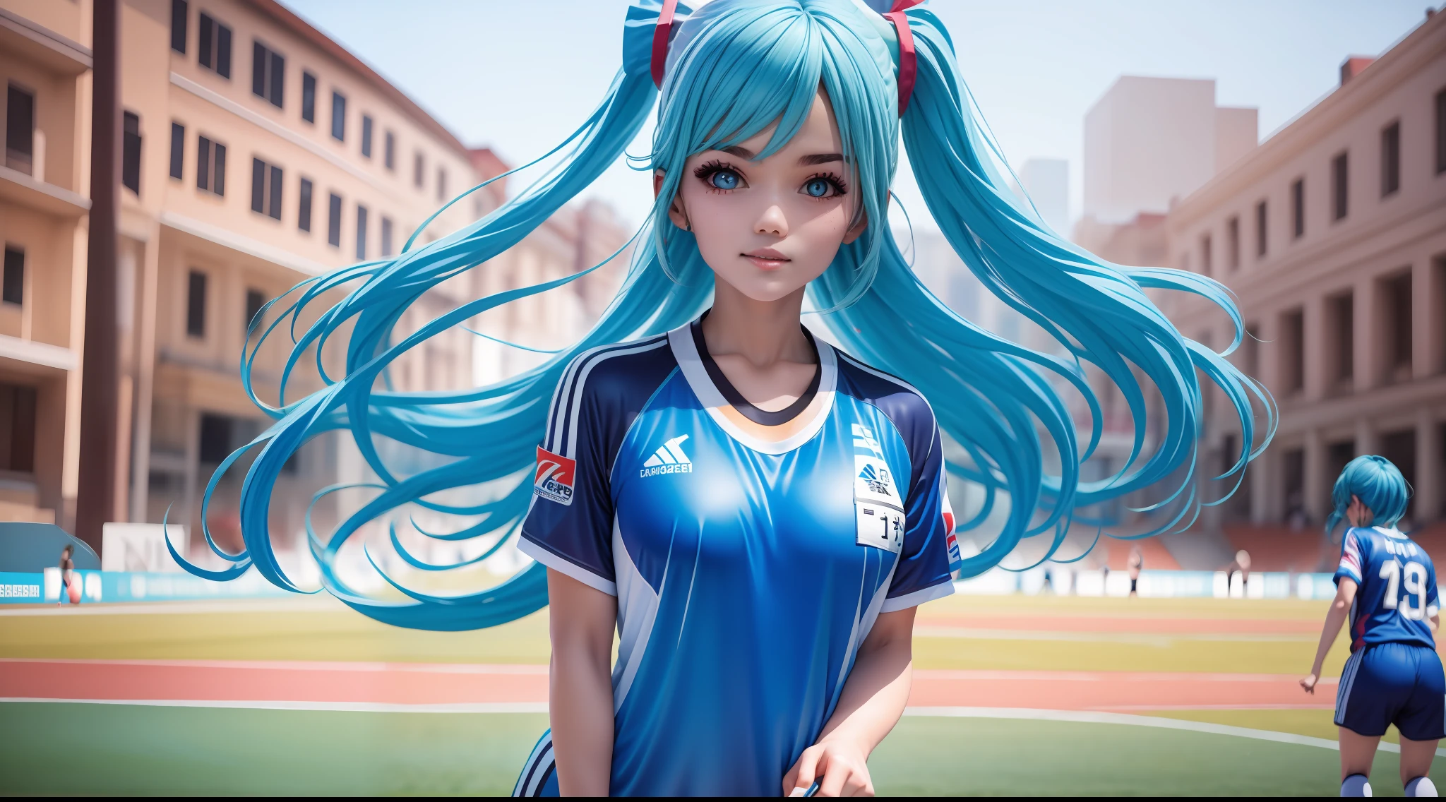 Blue-haired beauty，Wear sportswear，Bust photo