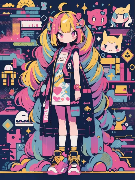 hightquality、Colorful color palette、high-level image quality、Kawaii Girl、Unprecedented amount of drawing、anime styled、Geometric ...