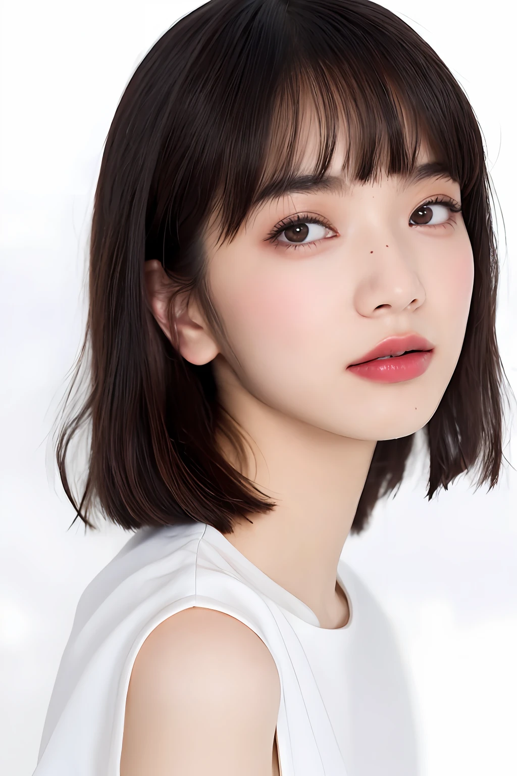 Boyish makeup, Street fashion, Mashed Shorthair, White background