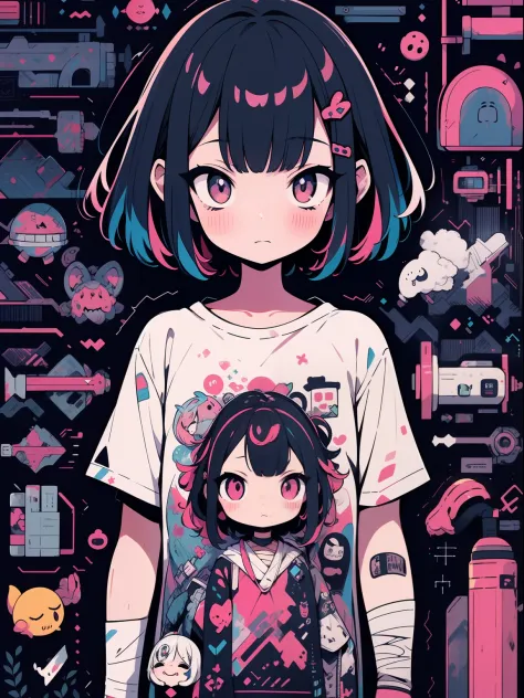 hightquality、neon color palette、high-level image quality、Kawaii Girl、Unprecedented amount of drawing、anime styled、Geometric patt...