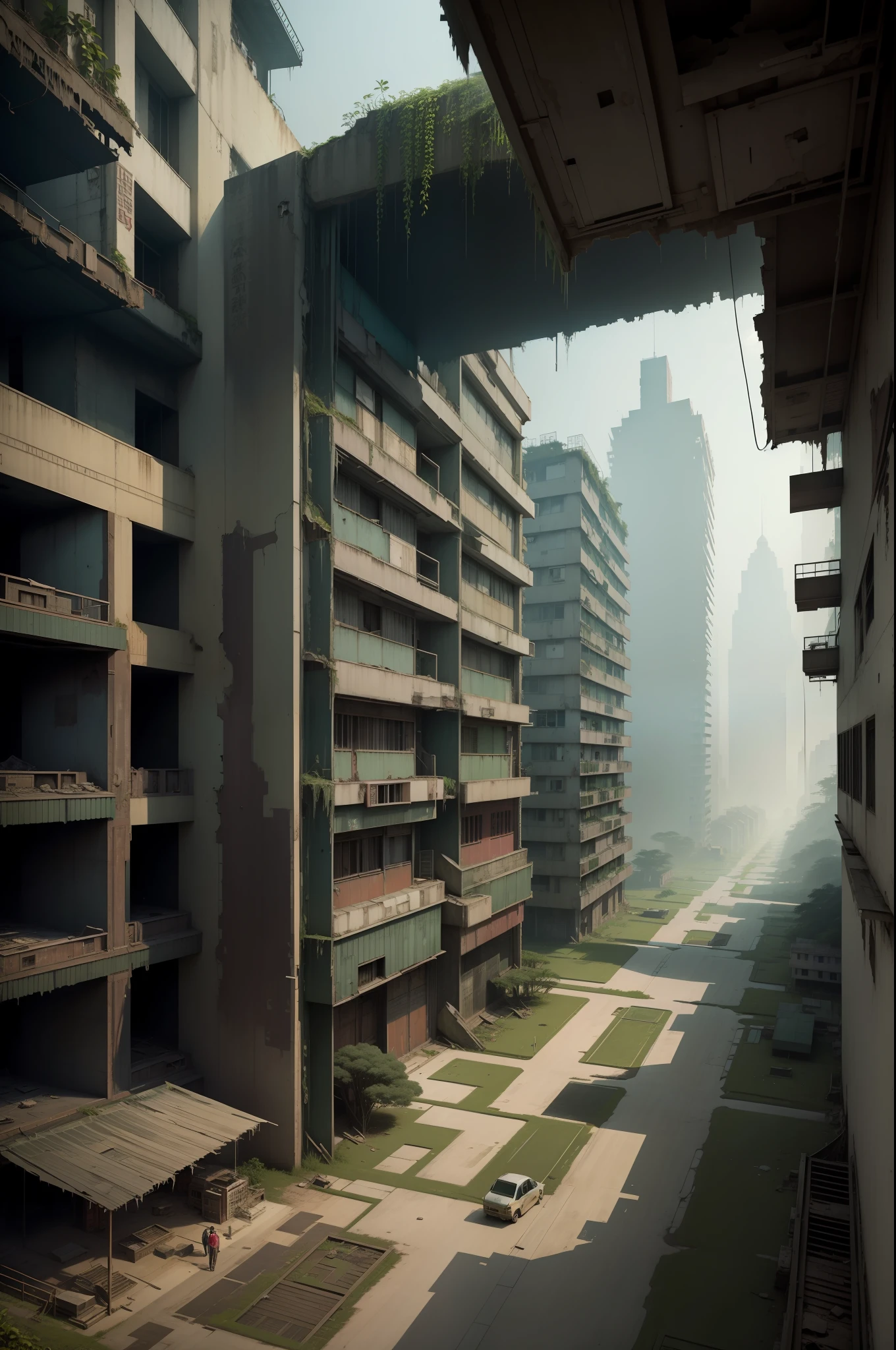 surreal architecture, kowloon walled city style, surreal abandoned ...