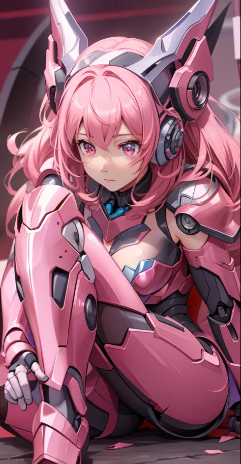 arakfi sitting on the ground in costume, smooth anime cg art, streamlined pink armor, photorealistic anime girl rendering, anime...