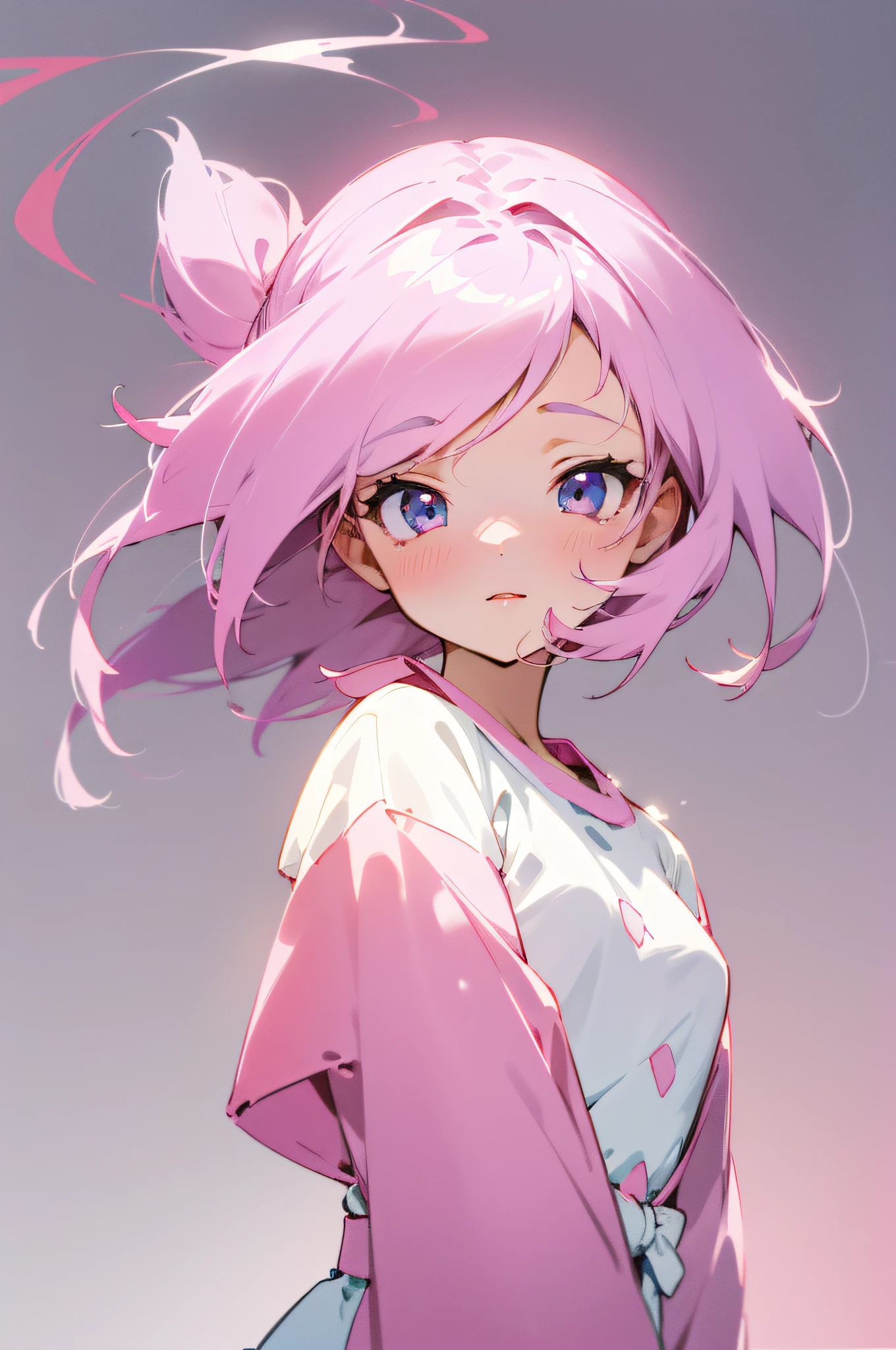 A close up of a person with pink hair and a pink shirt - SeaArt AI