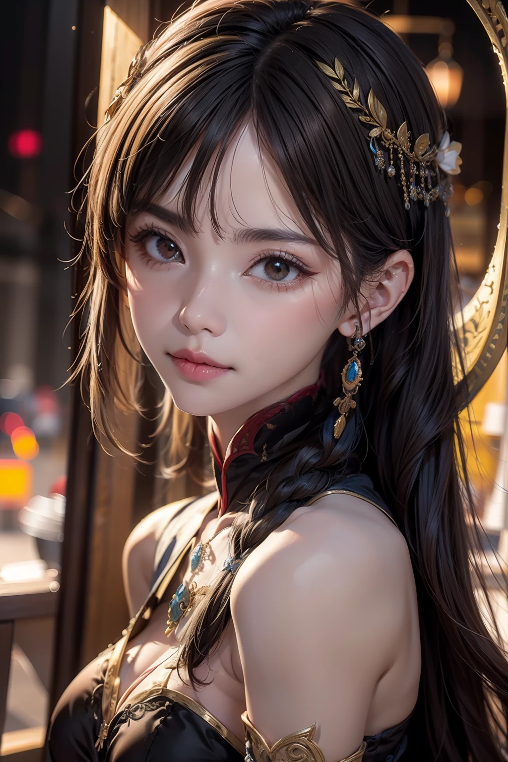 Fu Xuan，（Exquisite illustrations：1.4），（tmasterpiece：1.0）， （best qualtiy：1.4）， （Ultra-high resolution：1.2）， （realisticlying：1.4）， （8K， RAW photos：1.2）， （soft focus：1.4）， （18yr old：1.3）， （Sharp focus：1.4）， Beautiful face with details