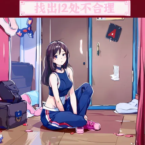 Anime girl sitting on the floor in front of the door, the anime girl is crouching, va-11 hall-a, style of madhouse studio anime,...