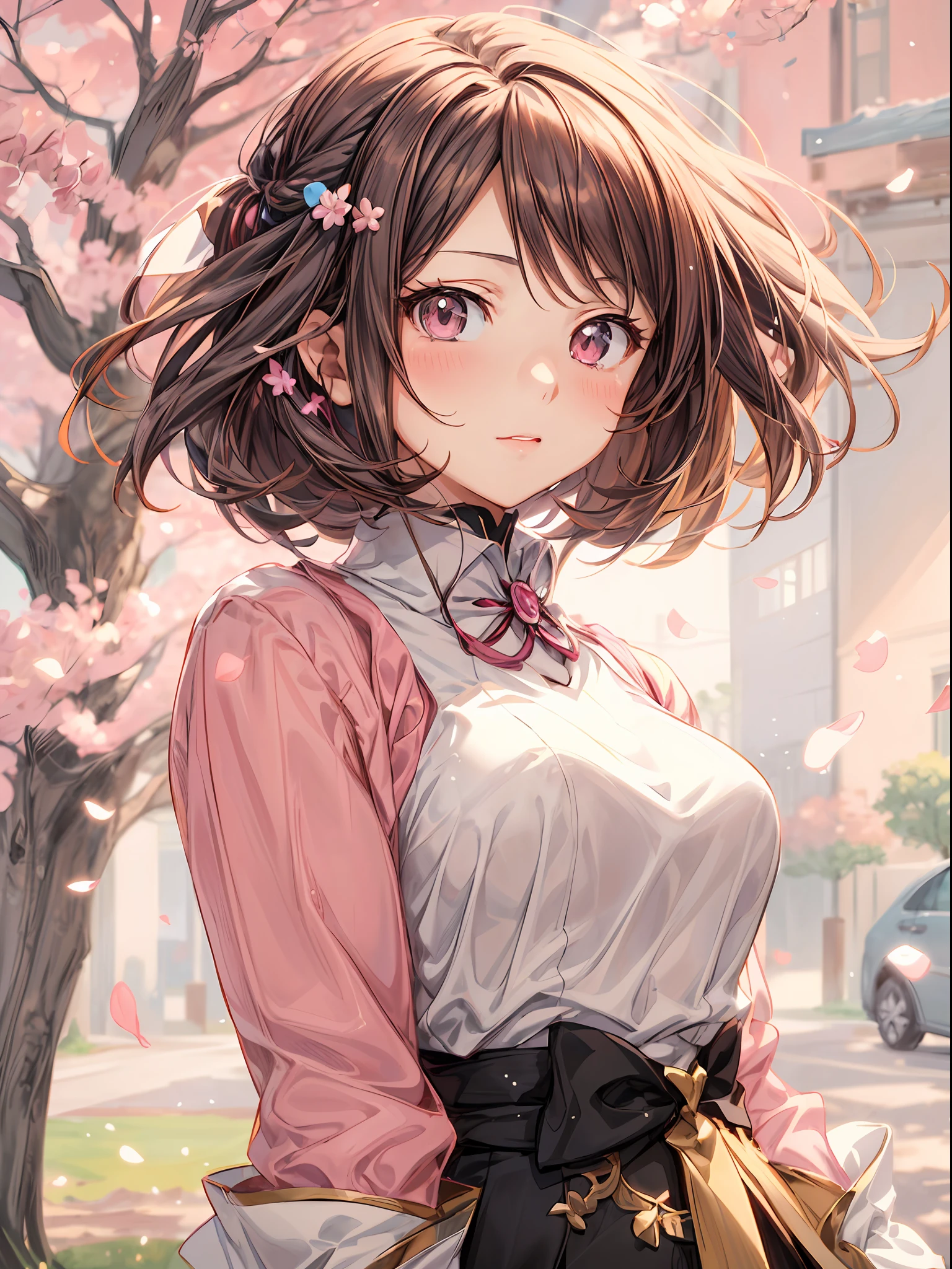 anime Frau with long hair and pink blouse standing in front of a tree,  wunderschönes Anime-Porträt, portrait anime Frau, beautiful anime Frau,  cute anime Frau portrait - SeaArt AI